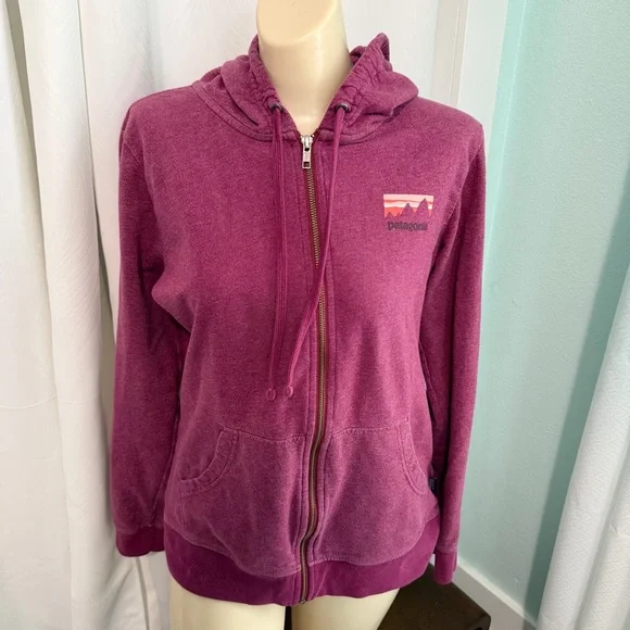 Patagonia Organic Cotton Zip Hoodie Berry Pink M Logo Front & Back - Picture 7 of 11